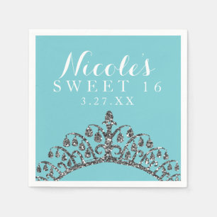 Serviettes Jetables Couronne de Diadème en Paillettes Faux Argent pour