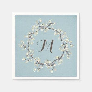 Serviettes Jetables couronne monogramme blanche de branche florale sur