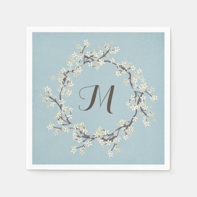 Serviettes Jetables couronne monogramme blanche de branche florale sur (Devant)