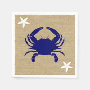 Serviettes Jetables Crabe bleu et plage nautique "toile de jute "