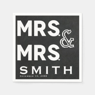 Serviettes Jetables Craie de tableau noir Mme & Mme mariage fiançaille