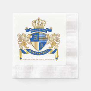 Serviettes Jetables Créez votre propre armoirie Blue Gold Lion Emblem