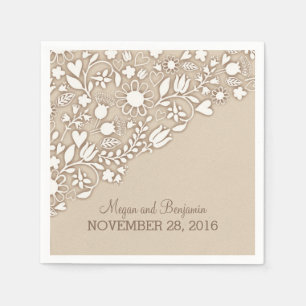 Serviettes Jetables crème brun fleurit papier mariage serviette