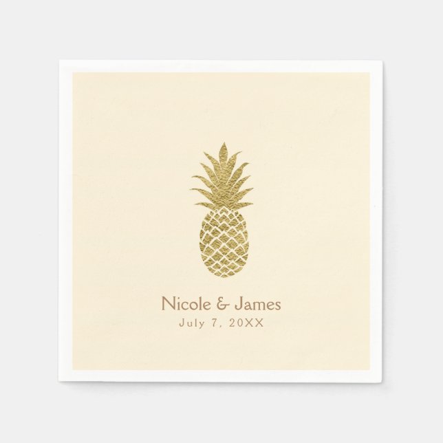 Serviettes Jetables Crème de Ananas Doré Élégance Tropicale de Mariage (Devant)