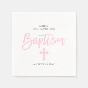 Serviettes Jetables Croix blanche rose personnalisée FILLE BAPTISME