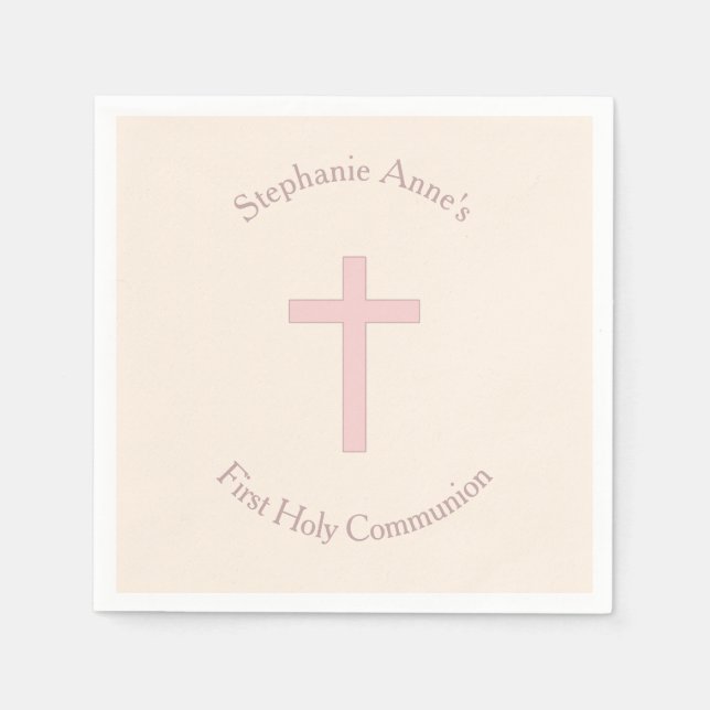 Serviettes Jetables Croix rose pastel communion (Devant)