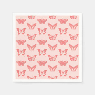 Serviettes Jetables Croquis de papillon, rose corail
