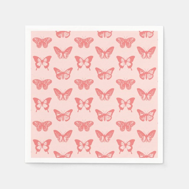Serviettes Jetables Croquis de papillon, rose corail (Devant)