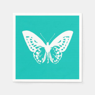 Serviettes Jetables Croquis, turquoise et blanc de papillon