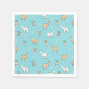 Serviettes Jetables Cute Alpaca Llama Cactus Motif