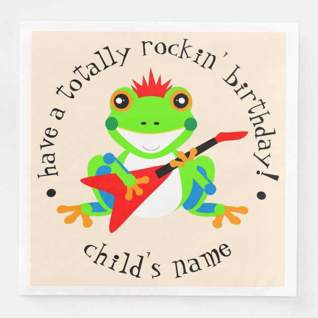 Serviettes Jetables Cute Born to Rock Tree Frog with Red Guitare (Devant)