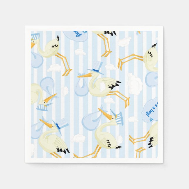 Serviettes Jetables Cute Boy Stork pour baby shower (Devant)