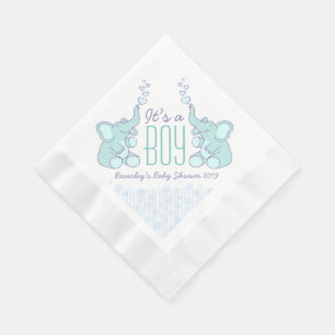 Serviettes Jetables Cute Elephant bleu nommé baby shower garçon napkin