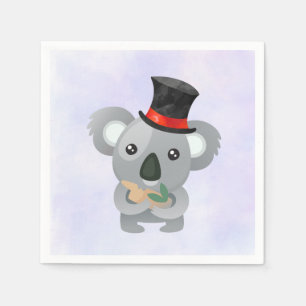 Serviettes Jetables Cute Koala dans un chapeau noir