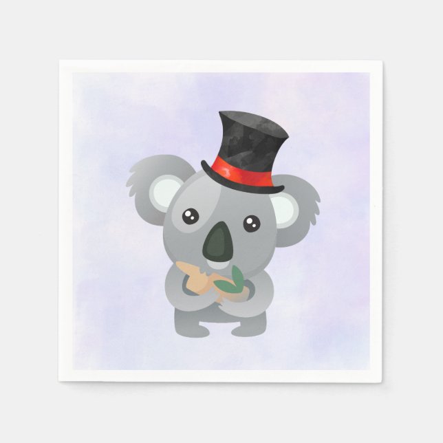 Serviettes Jetables Cute Koala dans un chapeau noir (Devant)