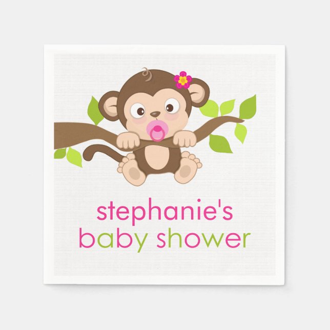 Serviettes Jetables Cute Petit Singe Fille Baby shower Papier (Devant)