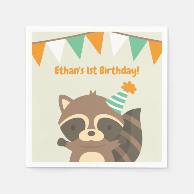 Serviettes Jetables Cute Woodland Raccoon Anniversaire Fournitures de  (Devant)