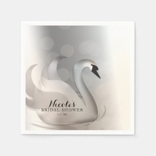 Serviettes Jetables Cygne Beau Blanc & Argent Élégant Fête Sur Mesure