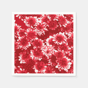 Serviettes Jetables Dahlia Motif moderne, rouge foncé et blanc