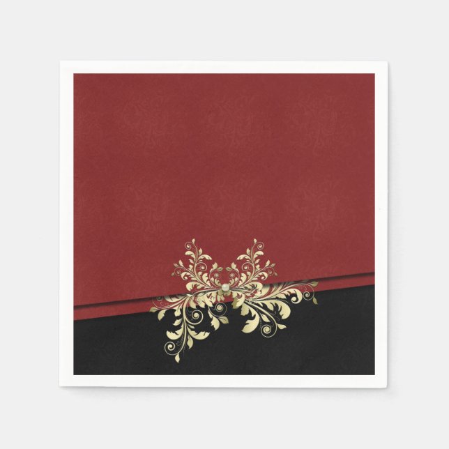 Serviettes Jetables Damas Style Noël Rouge Or Napkins (Devant)