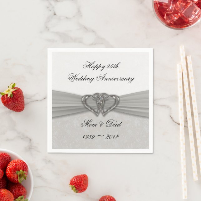 Serviettes Jetables Damask 25ème Mariage Anniversaire papier serviette (En situation)