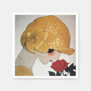 SERVIETTES JETABLES DAME AVEC ROSE ROUGE