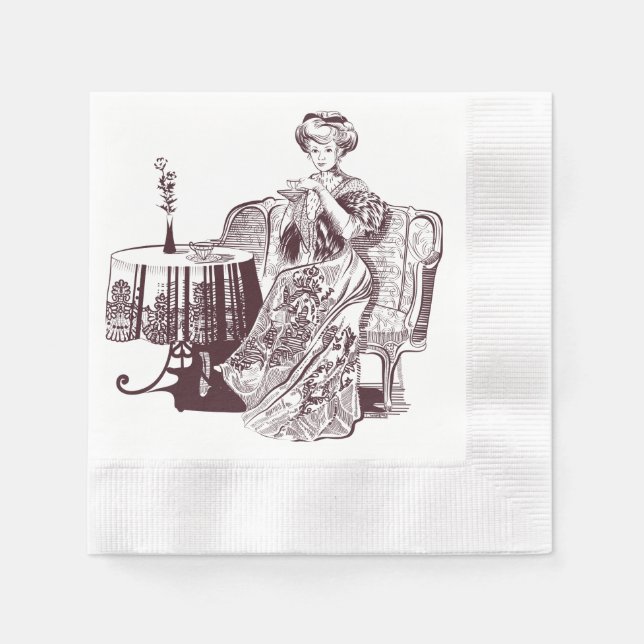 Serviettes Jetables dame boit du thé (Devant)
