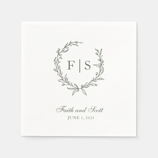 Serviettes jetables de couronnes vertes de taille  (Devant)