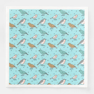 Serviettes Jetables Des oiseaux et des Motifs de Noël Turquoises