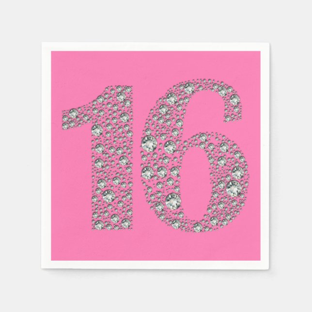 Serviettes Jetables Diamond Bling 16 Seize 16e anniversaire TOUTE COUL (Devant)