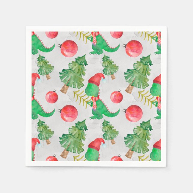 Serviettes Jetables Dinosaures motif de Noël (Devant)