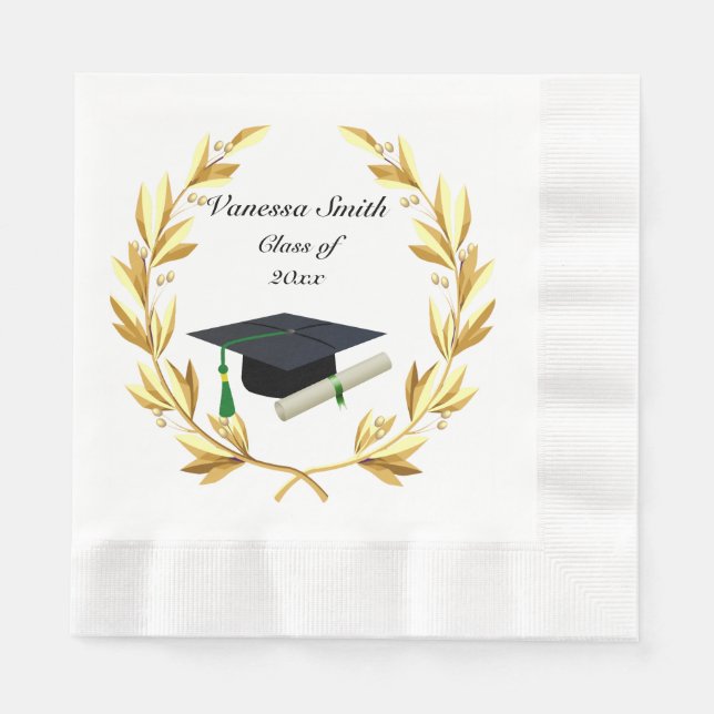 Serviettes Jetables Diplôme, Gold Laurel, Casquette & Diplôme (Devant)