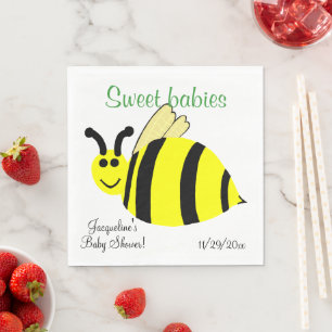 Serviettes Jetables Douces Bébés Jumelles Abeille Jaune Fête de Naissa