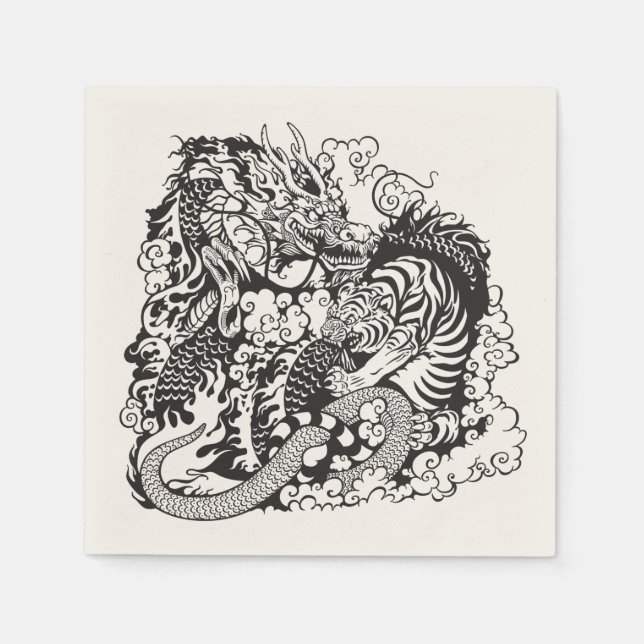 Serviettes Jetables dragon and tiger figfigting (Devant)