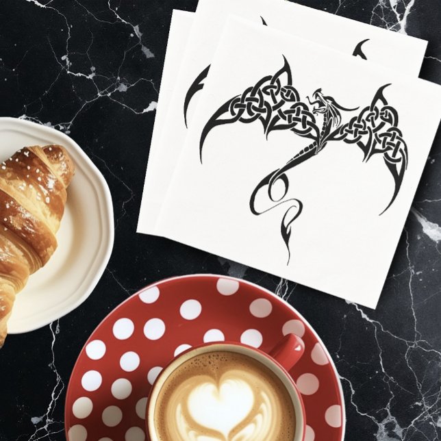 Serviettes Jetables Dragon tribal celtique noir blanc (Créateur téléchargé)