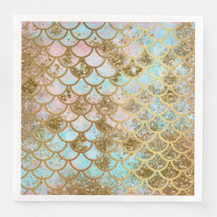 Serviettes Jetables Échelles de poissons roses iridescentes de sirèn
