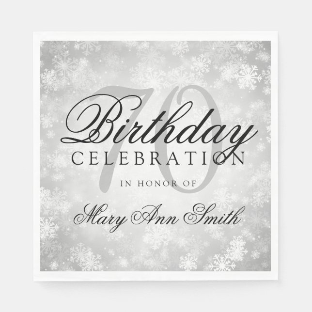 Serviettes Jetables Elégant 70e anniversaire Silver Winter Wonderland (Devant)