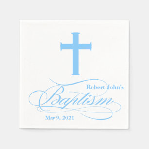 Serviettes Jetables Élégant Baptême Croix Bleue Personnalisé Napkin