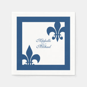 Serviettes Jetables Elégant bleu blanc Fleur de Lis Mariage