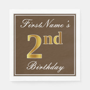 Serviettes Jetables Elégant Brown, Faux Gold 2e anniversaire; Nom pers