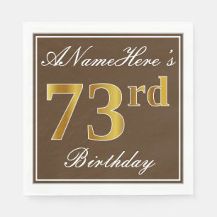 Serviettes Jetables Elégant Brown, Faux Gold 73ème anniversaire + Nom
