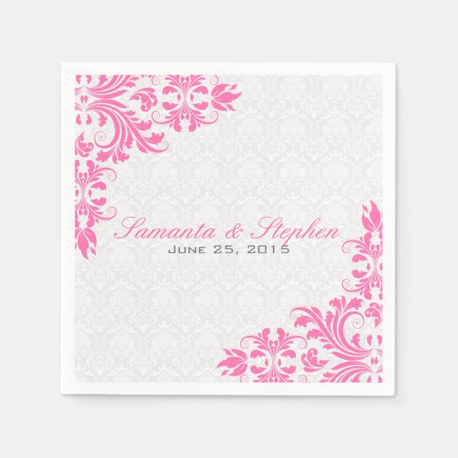 Serviettes Jetables Élégant dentelle rose blanc Damas (Devant)
