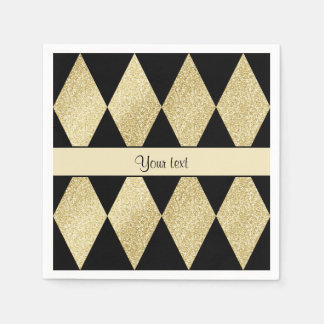 Serviettes Jetables Élégant Diamants Noir & Or