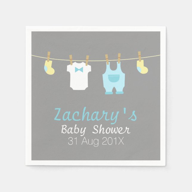 Serviettes Jetables Élégant et mignon vêtement bébé garçon, Baby showe (Devant)