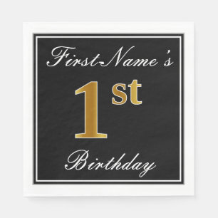 Serviettes Jetables Elégant, Faux Gold 1er Anniversaire + Nom personna