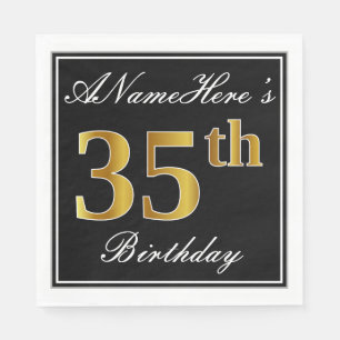 Serviettes Jetables Elégant, Faux Gold 35e anniversaire + Nom personna