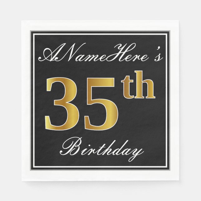 Serviettes Jetables Elégant, Faux Gold 35e anniversaire + Nom personna (Devant)