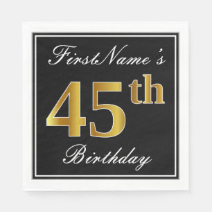 Serviettes Jetables Élégant, Faux Gold 45e anniversaire + Nom person