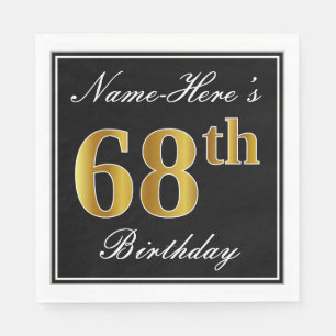 Serviettes Jetables Elégant, Faux Gold 68e anniversaire + Nom personna