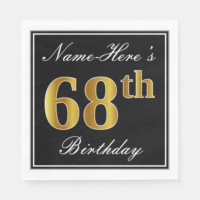 Serviettes Jetables Elégant, Faux Gold 68e anniversaire + Nom personna (Devant)